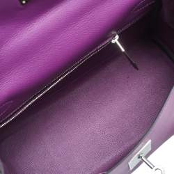 Pre Owned Hermes Anemone Evercolor Leather Palladium Plated Kelly Retourne 28 Bag