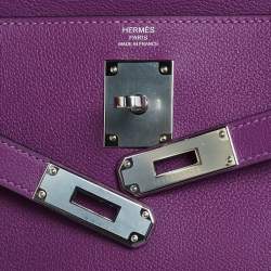 Pre Owned Hermes Anemone Evercolor Leather Palladium Plated Kelly Retourne 28 Bag