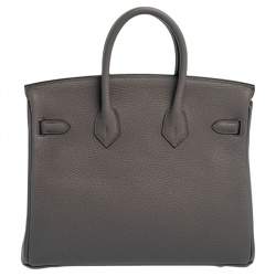Hermes Gris Etain Togo Leather Gold Plated Birkin 25 Bag 