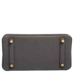 Hermes Gris Etain Togo Leather Gold Plated Birkin 25 Bag 