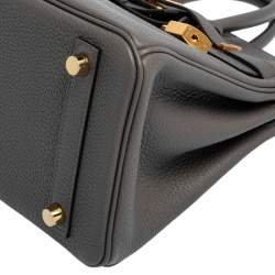 Hermes Gris Etain Togo Leather Gold Plated Birkin 25 Bag 