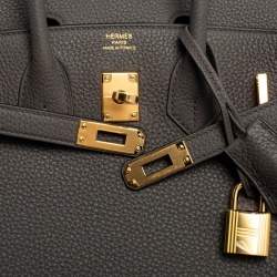 Hermes Gris Etain Togo Leather Gold Plated Birkin 25 Bag 