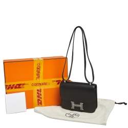 Pre Owned Hermés Black Veau Monsieur Leather and Lizard Constance 18 Bag