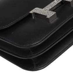 Pre Owned Hermés Black Veau Monsieur Leather and Lizard Constance 18 Bag