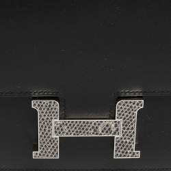 Pre Owned Hermés Black Veau Monsieur Leather and Lizard Constance 18 Bag
