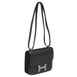 Pre Owned Hermés Black Veau Monsieur Leather and Lizard Constance 18 Bag