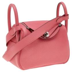 مملوكة مسبقًا Hermes Rose Azalee Taurillon Clemence Leather Mini Palladium Plated Lindy Bag