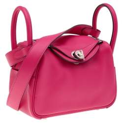 Pre Owned Hermes Rose Extreme Swift Leather Palladium Plated Mini Lindy Bag