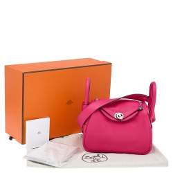 Pre Owned Hermes Rose Extreme Swift Leather Palladium Plated Mini Lindy Bag