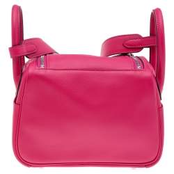 Pre Owned Hermes Rose Extreme Swift Leather Palladium Plated Mini Lindy Bag
