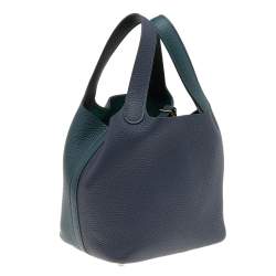 مملوكة مسبقًا Hermes Vert Cypress/Blue Nuit/Noir Taurillon Clemence Leather Picotin Lock 18 Bag