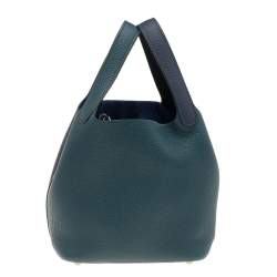 مملوكة مسبقًا Hermes Vert Cypress/Blue Nuit/Noir Taurillon Clemence Leather Picotin Lock 18 Bag