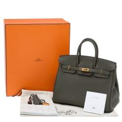 Hermes Vert De Gris Togo Leather Gold Finished Birkin 25 Bag 