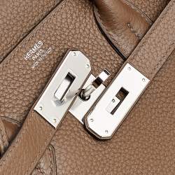 Hermes Taupe Mousse Clemence Leather Palladium Finished Birkin 30 Bag