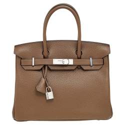 Hermes Taupe Mousse Clemence Leather Palladium Finished Birkin 30 Bag