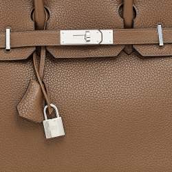 Hermes Taupe Mousse Clemence Leather Palladium Finished Birkin 30 Bag