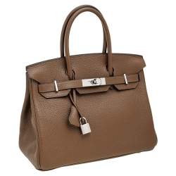 Hermes Taupe Mousse Clemence Leather Palladium Finished Birkin 30 Bag