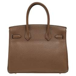 Hermes Taupe Mousse Clemence Leather Palladium Finished Birkin 30 Bag