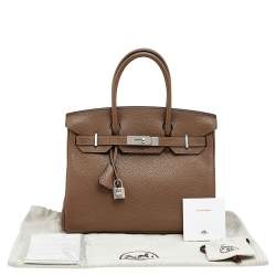 Hermes Taupe Mousse Clemence Leather Palladium Finished Birkin 30 Bag