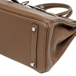 Hermes Taupe Mousse Clemence Leather Palladium Finished Birkin 30 Bag