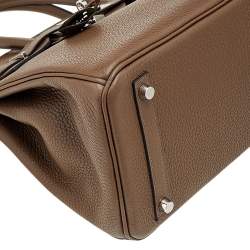 Hermes Taupe Mousse Clemence Leather Palladium Finished Birkin 30 Bag