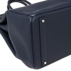 Pre Owned Hermes Blue Nuit Togo Leather Palladium Plated HAC Birkin 40 Bag