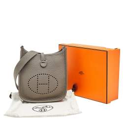Pre Owned Hermes Etain Taurillon Clemence Leather Evelyne TPM Bag