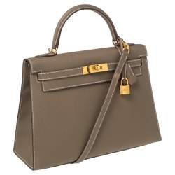 Pre Owned Hermes Etoupey Epsom Leather Gold Plated Kelly Sellier 32 Bag