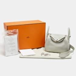 Pre Owned Hermès  Gris Perle Taurillon Clemence Leather Palladium Finish Mini Lindy Bag