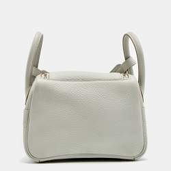 Pre Owned Hermès  Gris Perle Taurillon Clemence Leather Palladium Finish Mini Lindy Bag