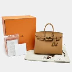 Pre Owned Hermes Chai Madame Leather Gold Finish Birkin Sellier 25 Bag