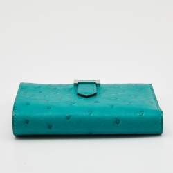 Pre Owned Hermes Vert Verone Ostrich Bearn Compact Wallet