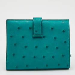 Pre Owned Hermes Vert Verone Ostrich Bearn Compact Wallet