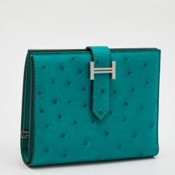 Pre Owned Hermes Vert Verone Ostrich Bearn Compact Wallet