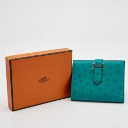 Pre Owned Hermes Vert Verone Ostrich Bearn Compact Wallet
