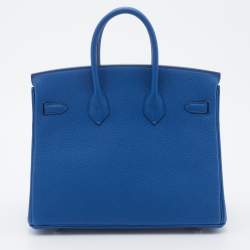 Hermes Bleu France Togo Leather Palladium Plated Birkin 25 Bag