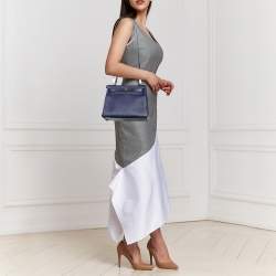 Pre Owned Hermès Bleu Encre/Bleu Zellige Evercolor Leather Palladium Plated Kelly 28 Retourne Bag