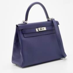 Pre Owned Hermès Bleu Encre/Bleu Zellige Evercolor Leather Palladium Plated Kelly 28 Retourne Bag