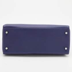 Pre Owned Hermès Bleu Encre/Bleu Zellige Evercolor Leather Palladium Plated Kelly 28 Retourne Bag