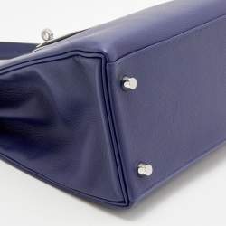 Pre Owned Hermès Bleu Encre/Bleu Zellige Evercolor Leather Palladium Plated Kelly 28 Retourne Bag