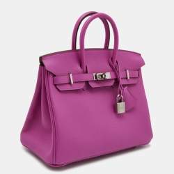 Pre Owned Hermes Magnolia Taurillon Novillo Leather Palladium Finish Birkin 25 Bag