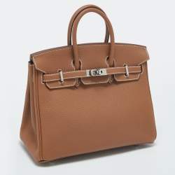 مملوكة مسبقًا حقيبة هيرمس بيركين 25 جلد توغو بيج داكن ومعدن مطلي بالاديوم