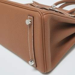 مملوكة مسبقًا حقيبة هيرمس بيركين 25 جلد توغو بيج داكن و�معدن مطلي بالاديوم