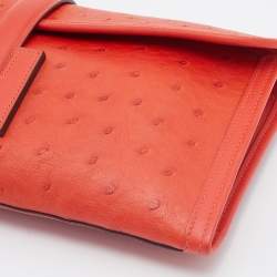 Pre Owned Hermes Orange Poppy Ostrich Elan Jige Clutch