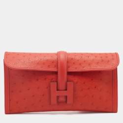 Pre Owned Hermes Orange Poppy Ostrich Elan Jige Clutch