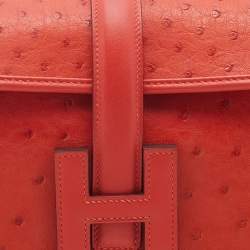 Pre Owned Hermes Orange Poppy Ostrich Elan Jige Clutch