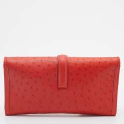 Pre Owned Hermes Orange Poppy Ostrich Elan Jige Clutch