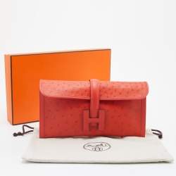 Pre Owned Hermes Orange Poppy Ostrich Elan Jige Clutch