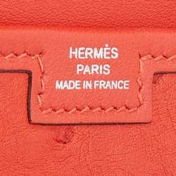 Pre Owned Hermes Orange Poppy Ostrich Elan Jige Clutch