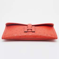 Pre Owned Hermes Orange Poppy Ostrich Elan Jige Clutch
